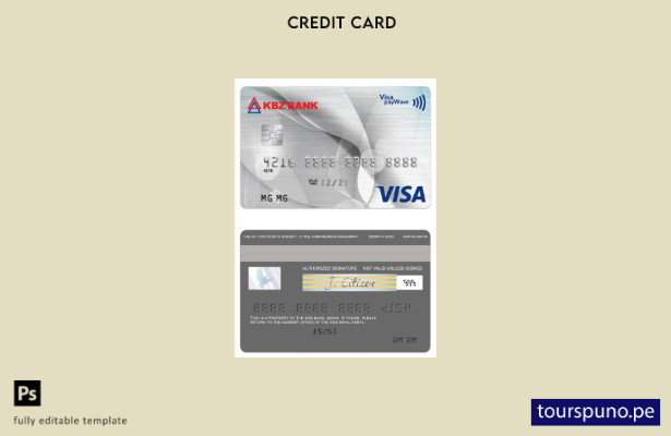 lista para imprimir plantilla de tarjeta de crédito visa MPU de Myanmar KBZ Bank